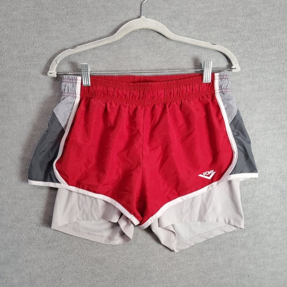 Pony Women Activewear Shorts Medium Red Lined Colorblock Mid Rise 3" Inseam
